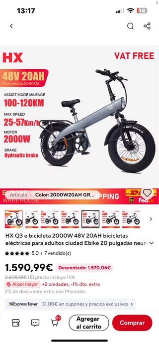 Bicicleta Eléctrica HX Q3 2000W 48V