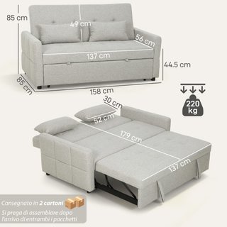Divano 2 Posti Convertibile in Divano Letto Clic C