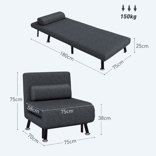Poltrona Letto 3 in 1 con Schienale Regolabile e C
