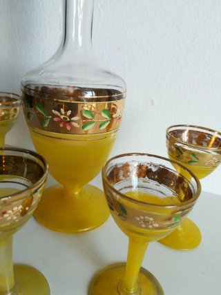 Set di liquori antico in cristallo e oro