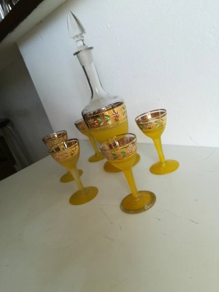 Set di liquori antico in cristallo e oro