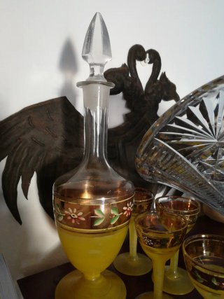 Set di liquori antico in cristallo e oro