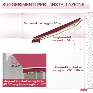 Tenda da Sole Avvolgibile a Caduta con Manovella,
