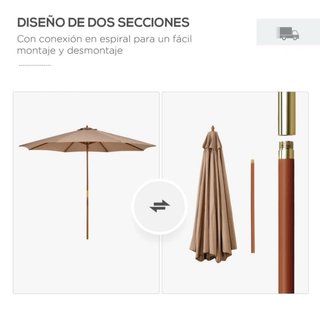 Sombrilla de tela y madera beige
