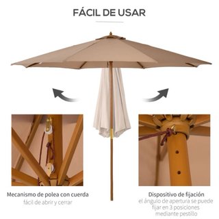 Sombrilla de tela y madera beige