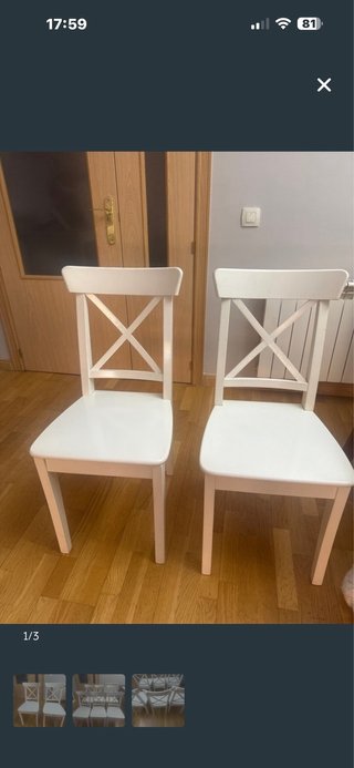 Sillas de comedor blancas estilo cruz 2 sillas 30€