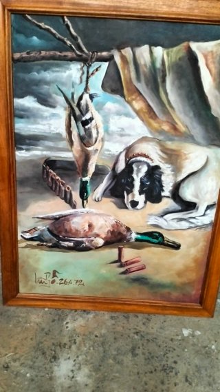 Cuadro Caza Patos y Perro