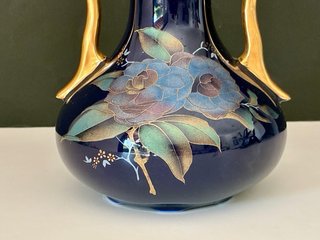 🇫🇷 Jarrón Limoges Azul y Dorado Porcelana