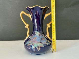 🇫🇷 Jarrón Limoges Azul y Dorado Porcelana