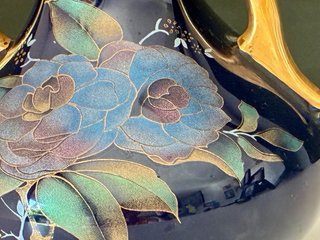🇫🇷 Jarrón Limoges Azul y Dorado Porcelana