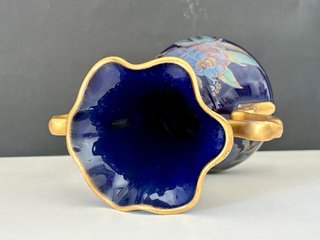 🇫🇷 Jarrón Limoges Azul y Dorado Porcelana