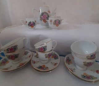 Juego de café porcelana flores