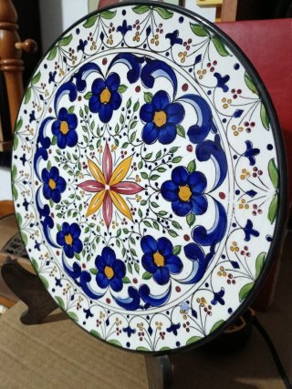 Plato Cerámica Decorativo Floral Azul