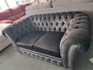 Sofá Chesterfield Gris Terciopelo