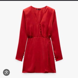 Vestido satinado rojo Zara Talla M
