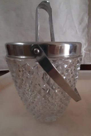 Cubitera de hielo cristal y metal y pinzas
