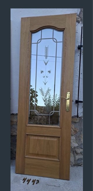 Puerta Roble Maciza con Cristal 70x203