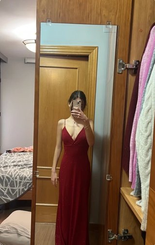Vestido fiesta largo rojo brillante