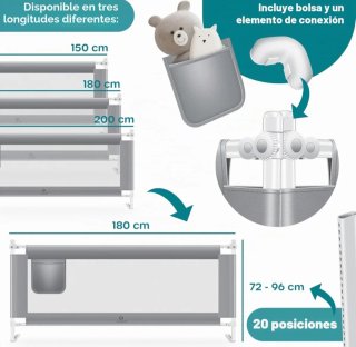 Barrera de Cama KESSER 180cm Gris Claro