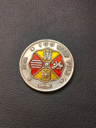 Moneda 100 Pesetas Plata 1966 colores  bandera Esp