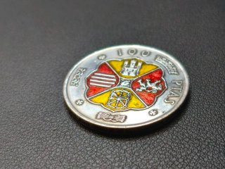 Moneda 100 Pesetas Plata 1966 colores  bandera Esp