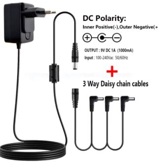 Adaptador 9V DC 1A para 3 pedales guitarra