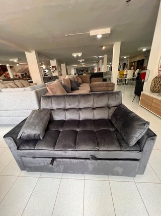 Sofá Cama Gris Terciopelo 2 Plazas