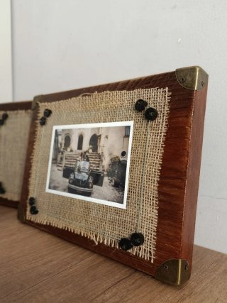 Cornice in legno con juta