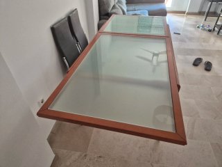 Mesa de comedor extensible madera y cristal ácido