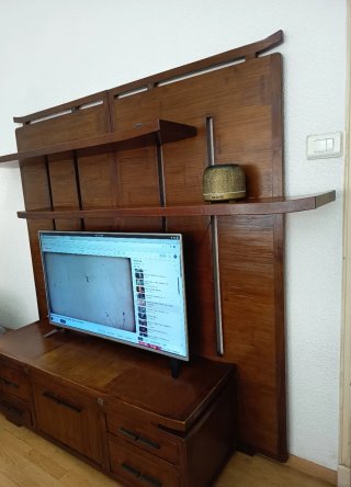 Mueble TV estilo oriental. Madera de teca y bambú