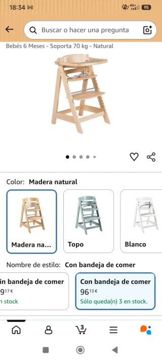 Trona de madera con bandeja
