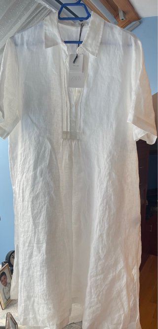 Vestito Zara bianco ampio in lino