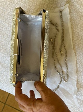 Cartera de fiesta lentejuelas plateada rigida