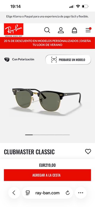 Gafas de Sol Ray-Ban Clubmaster Negro/Dorado
