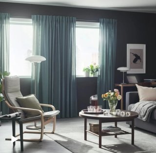 4 Cortinas Ikea Hannalena Verde Azul + Ganchos