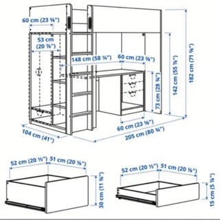 Cama alta IKEA con escritorio y armario