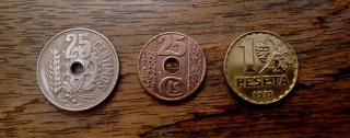 Lote monedas Republica, 25 ct, 1 pta. 1934, 1937,