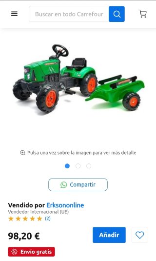Tractor a pedales verde con remolque