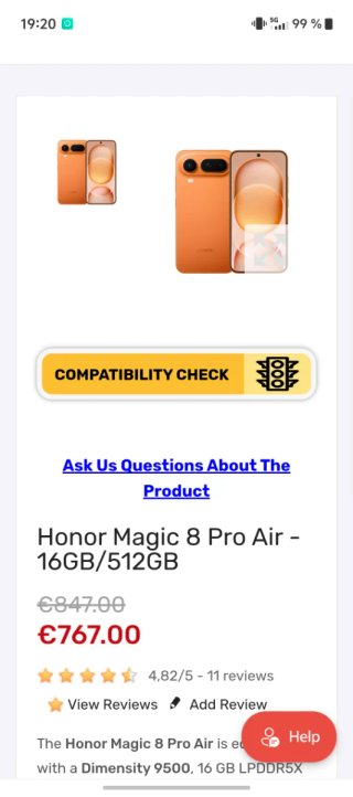 Honor Magic 8 Pro Air 16/512GB Naranja