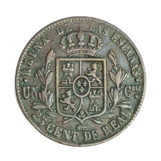 Moneda 25 céntimos de escudo 1857 Isabel II