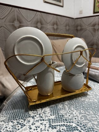Juego café porcelana soporte metálico