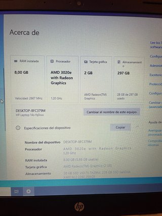 Portátil HP 14s-fq0xxx AMD 3020e 8GBRAM + cargador