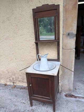 Mueble lavabo antiguo madera y mármol