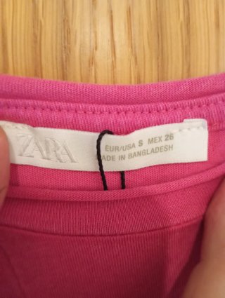Camiseta Zara Manga Corta Rosa Talla S