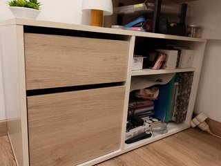 Escritorio esquinero madera y blanco