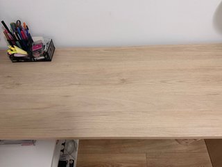 Escritorio esquinero madera y blanco