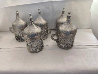 Set 5 tazze caffè turco/greco argento
