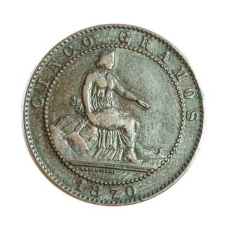 Moneda 5 céntimos 1870 Gobierno Provisional