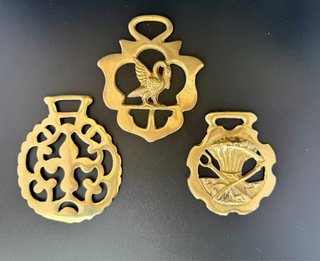 Lote 3 medallones latón vintage Horse Brass
