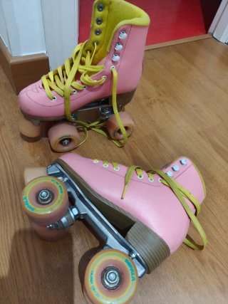 Patines 4 ruedas rosa/amarillo T.34